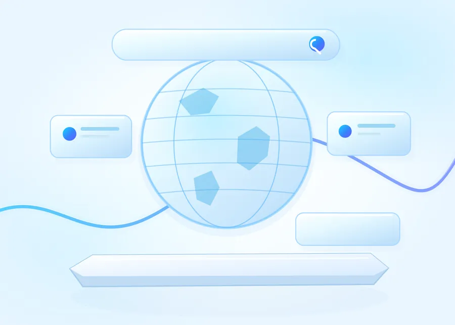 Illustration: a globe with web addresses