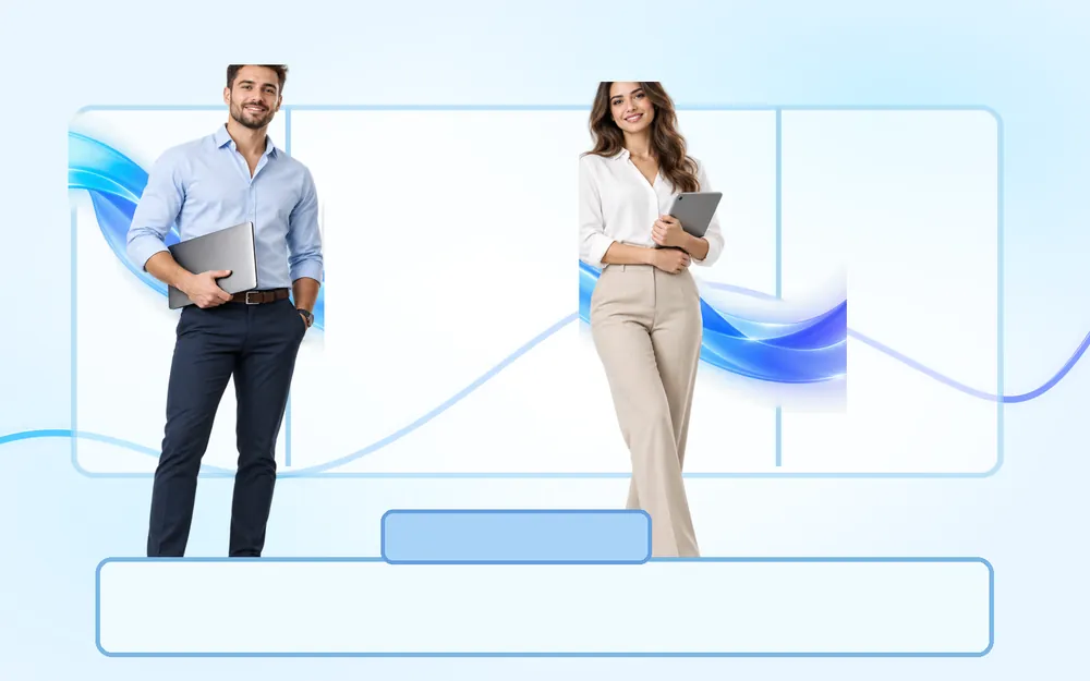 Two business partners with a laptop and a tablet, ready to work together
