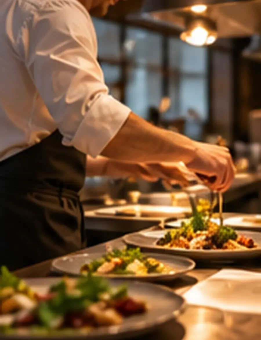 The chef plating dishes before they are served