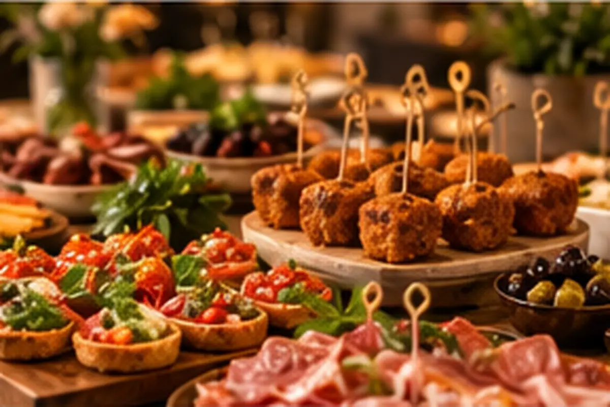 Platters of cold and hot appetisers for catering