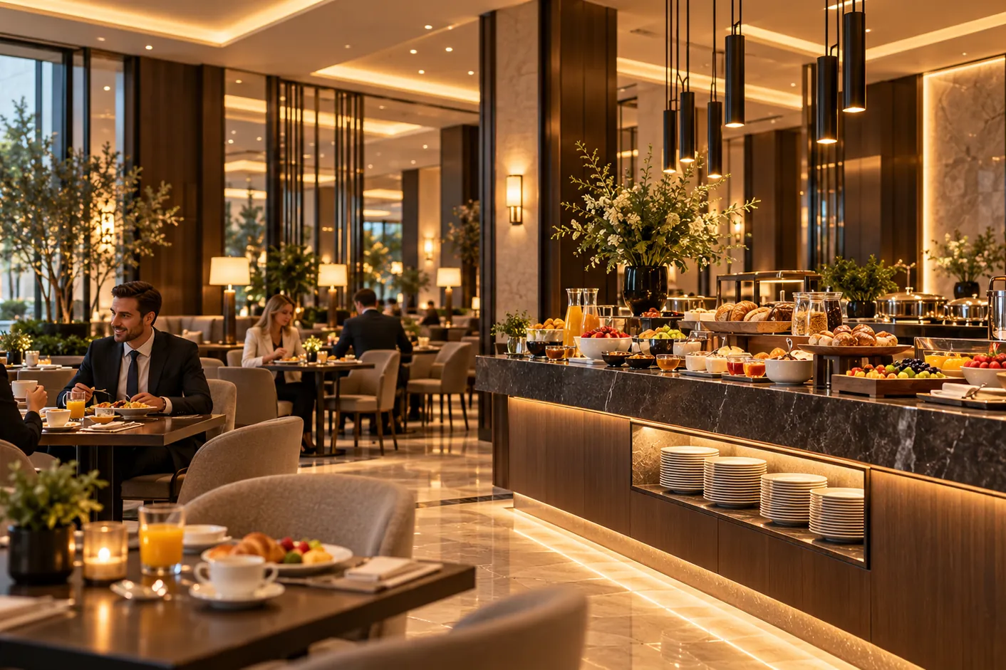 Micul dejun bufet din restaurantul hotelului