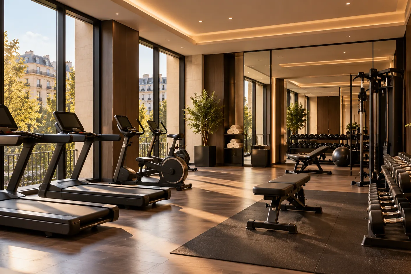 Sala de fitness, cu benzi de alergare și aparate de forță