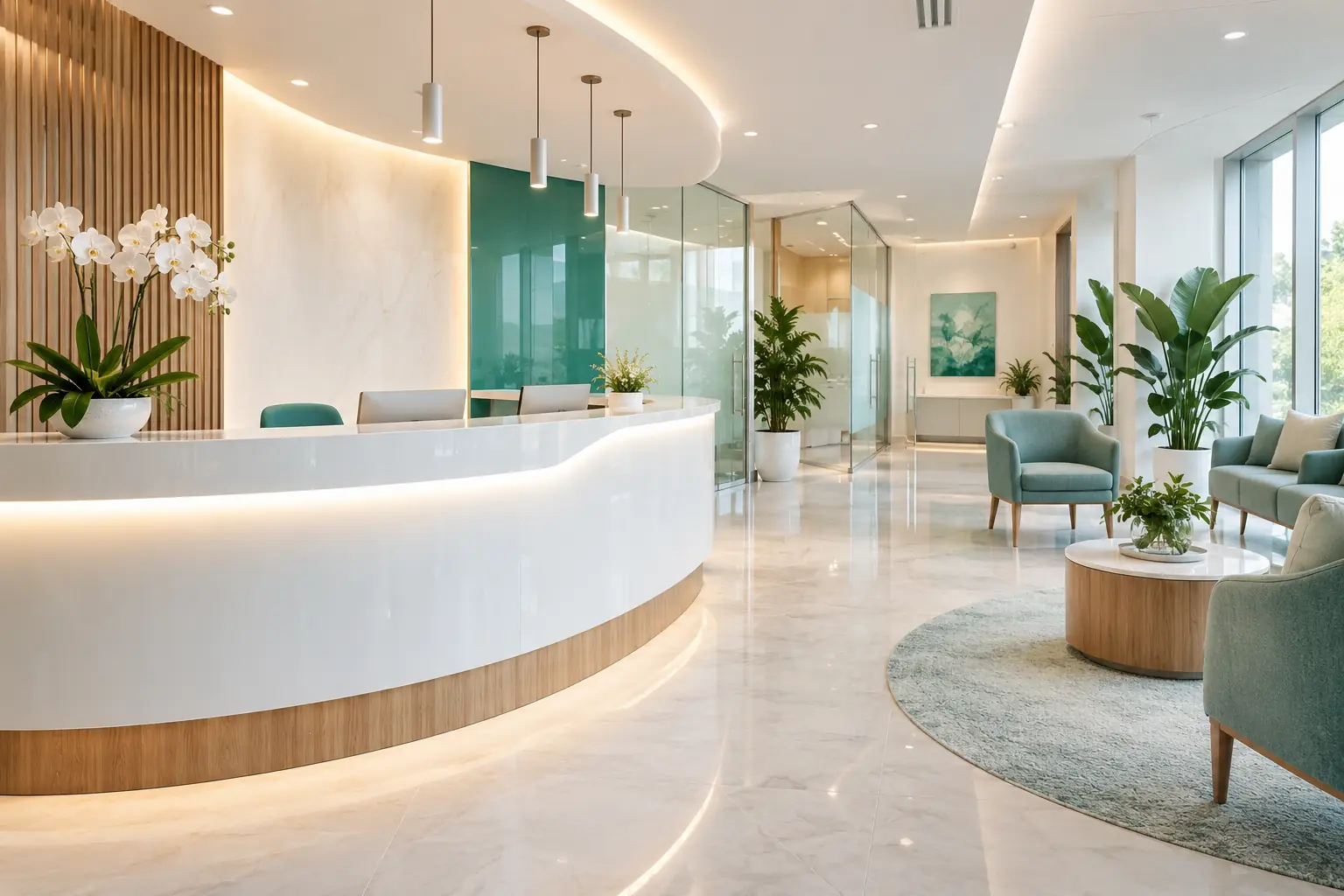 The bright reception and waiting area