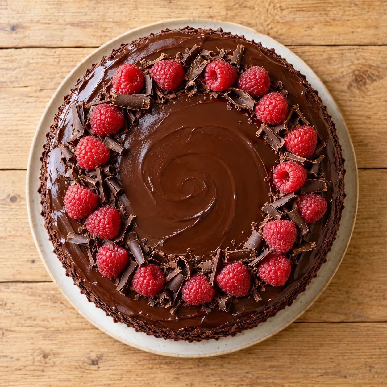 Tort de ciocolată cu zmeură, văzut de sus