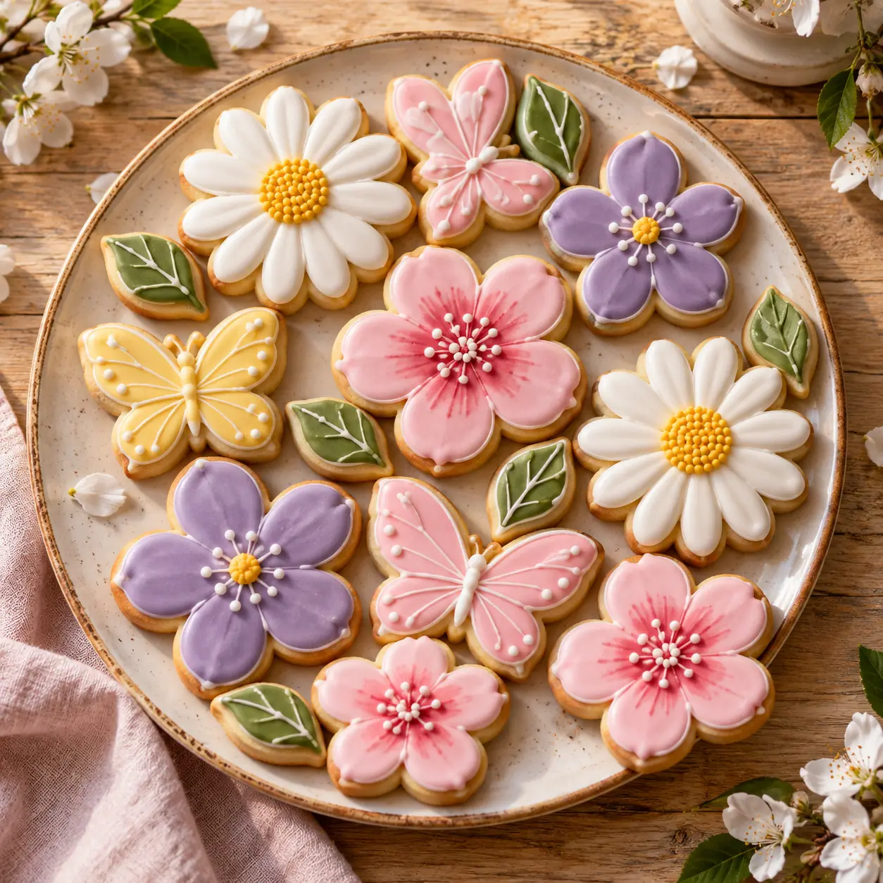 Biscuiți decorați cu flori și fluturi