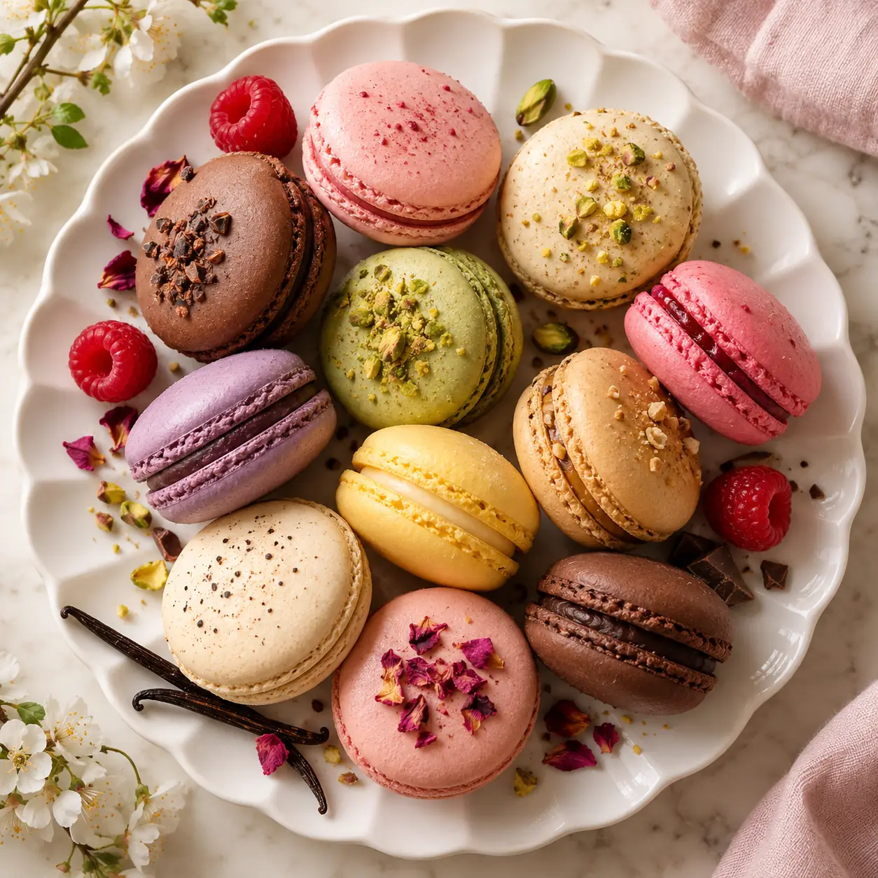 Macarons asortate pe un platou