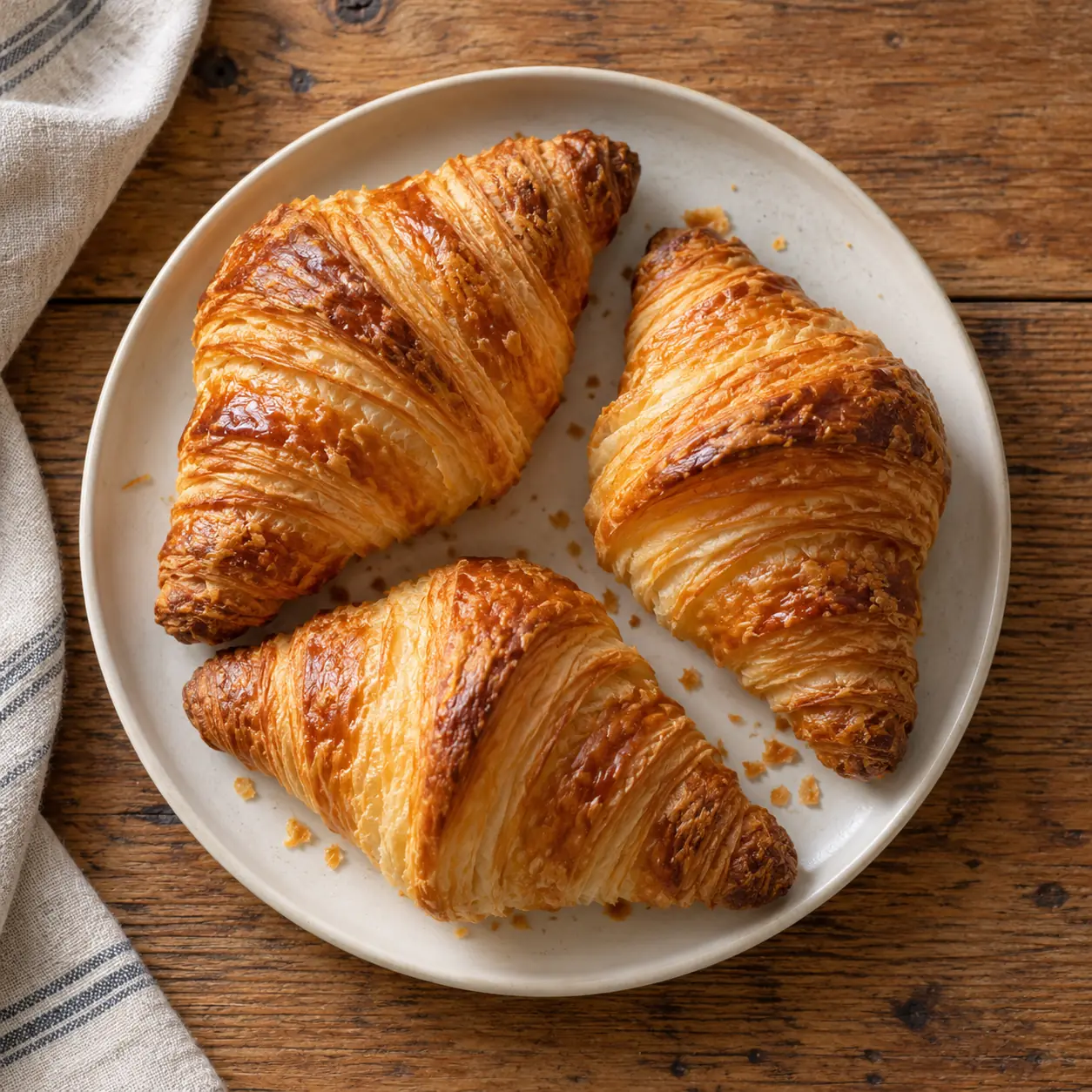 Croissante cu unt pe o farfurie