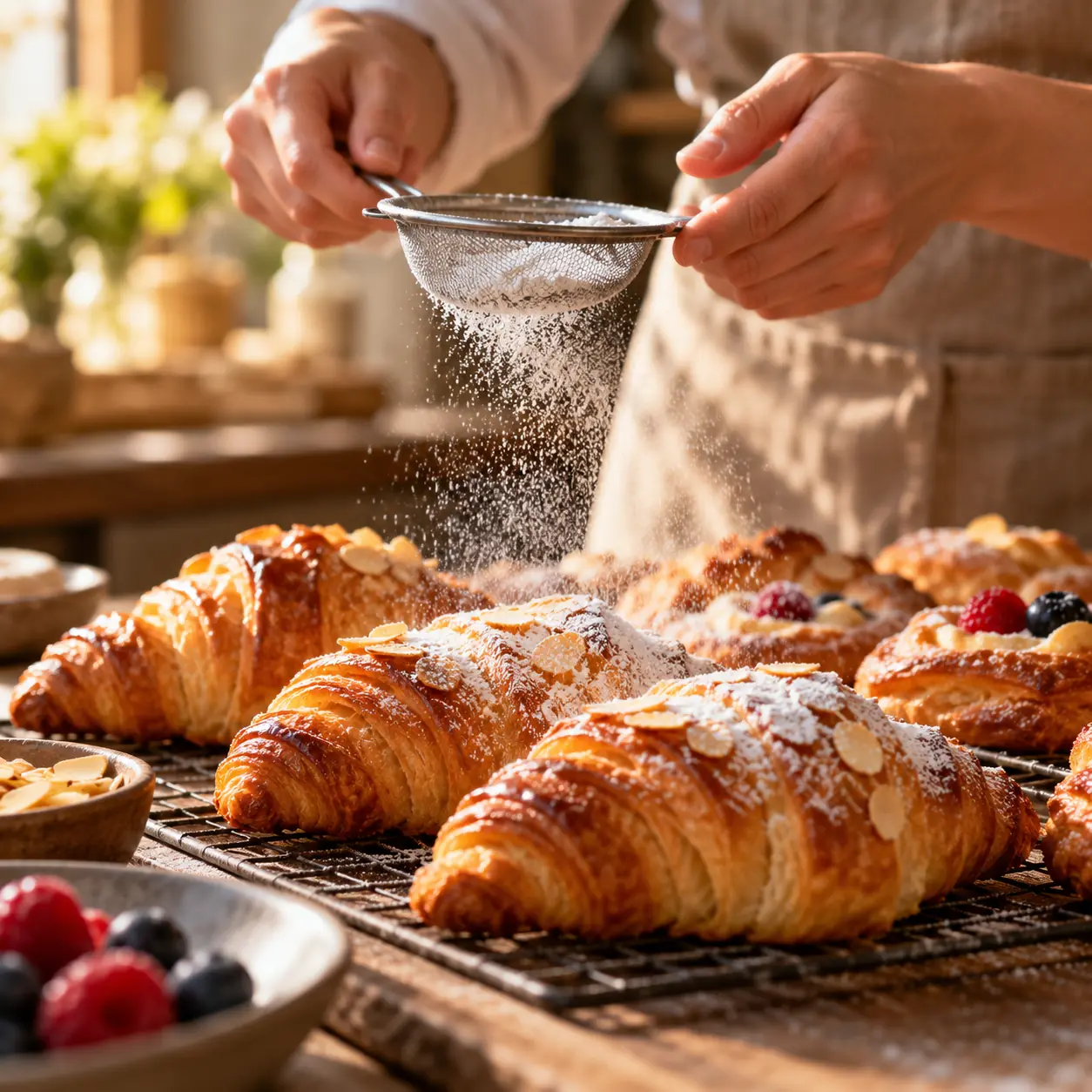 Zahăr pudră presărat peste croissante