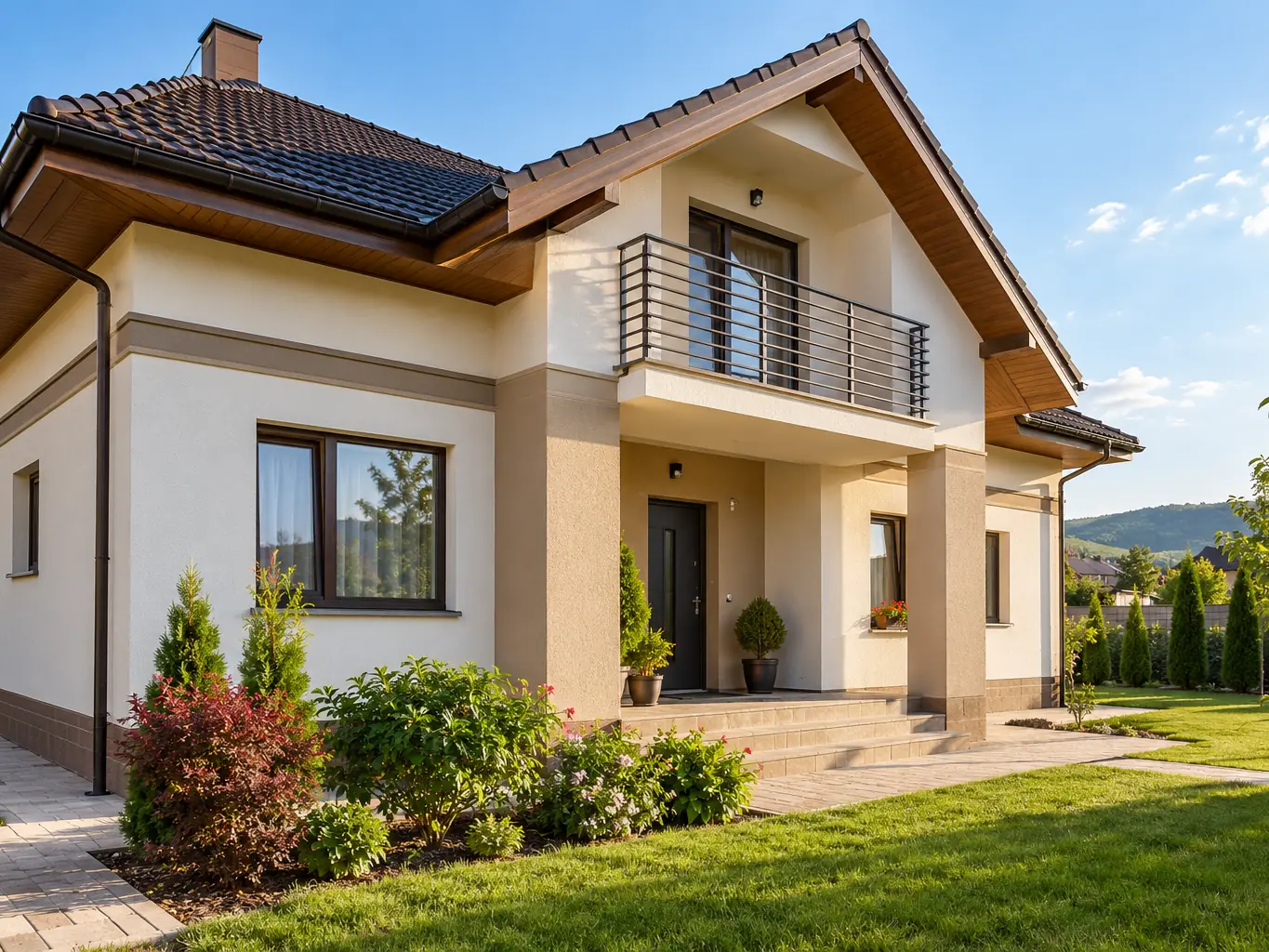 Finished house with a new façade and roof