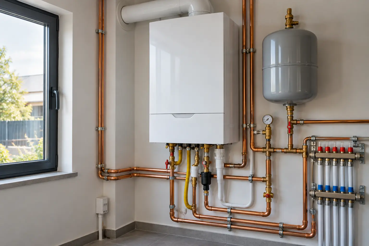 Installed boiler with new copper pipes