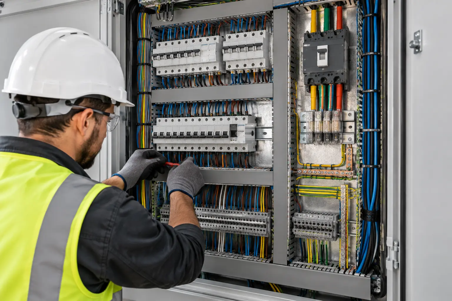 Electrician working on a new electrical panel