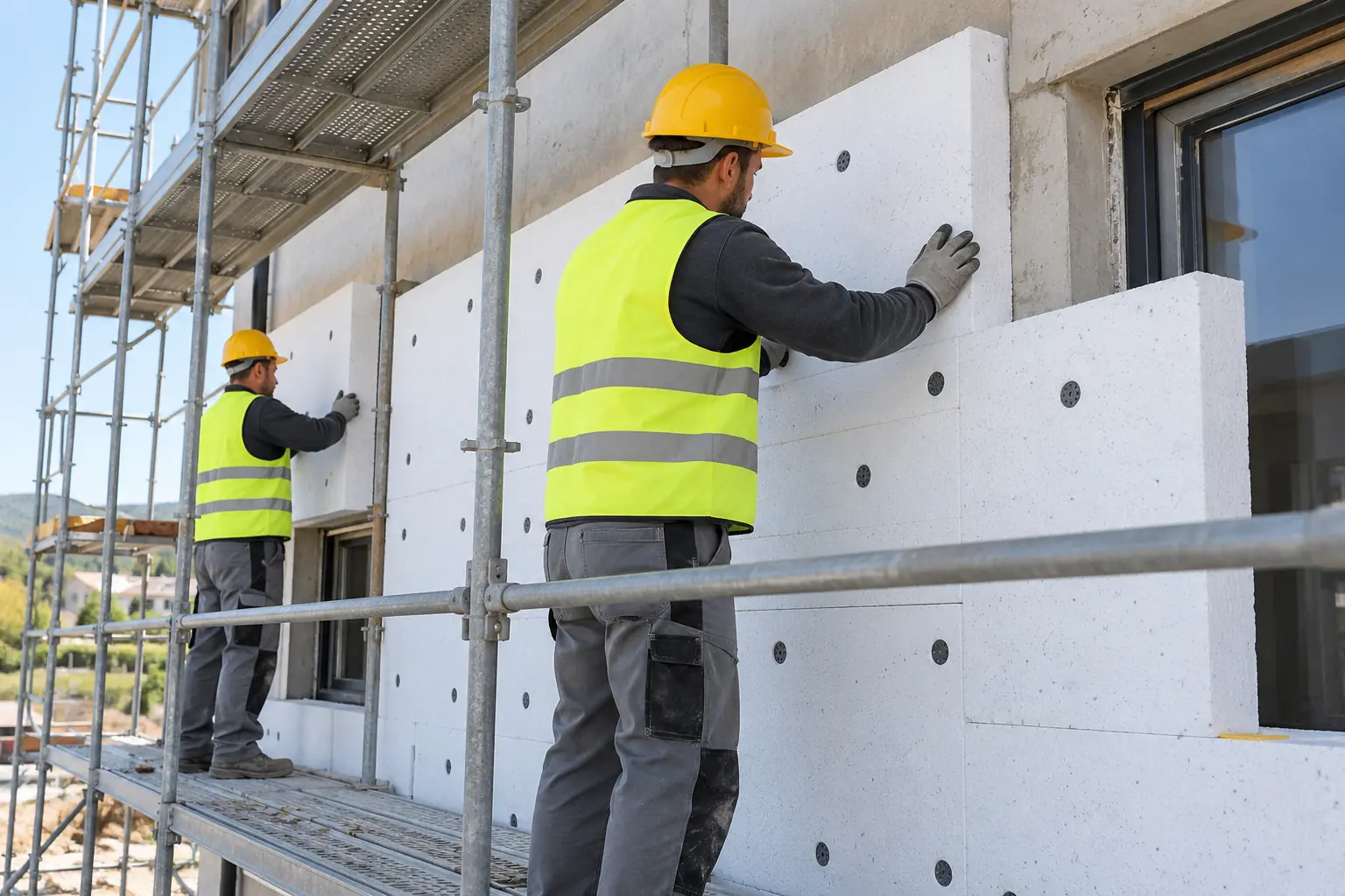 Fitting façade insulation from the scaffolding