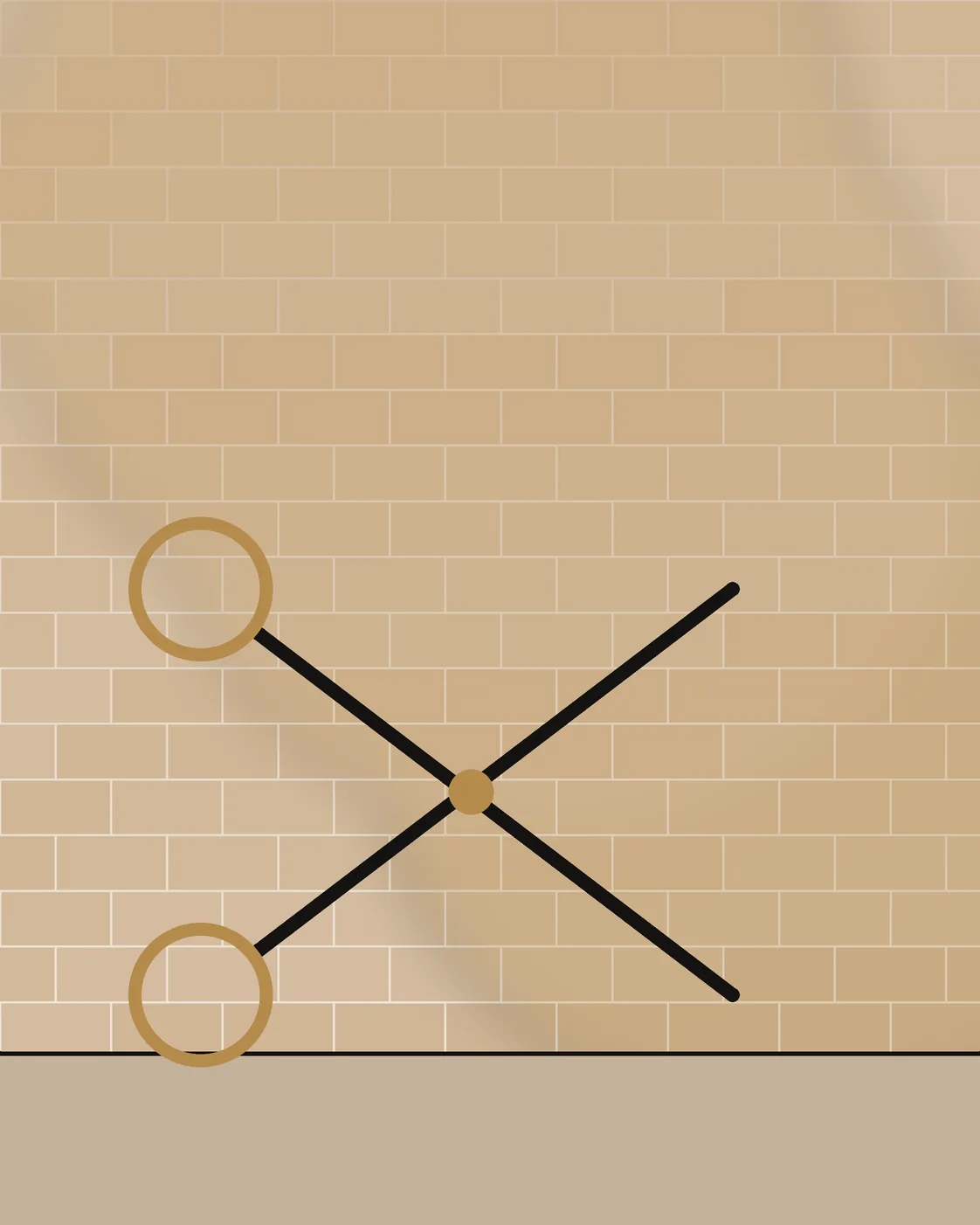 Scissors, a straight razor, a comb and a shaving brush on a brass tray