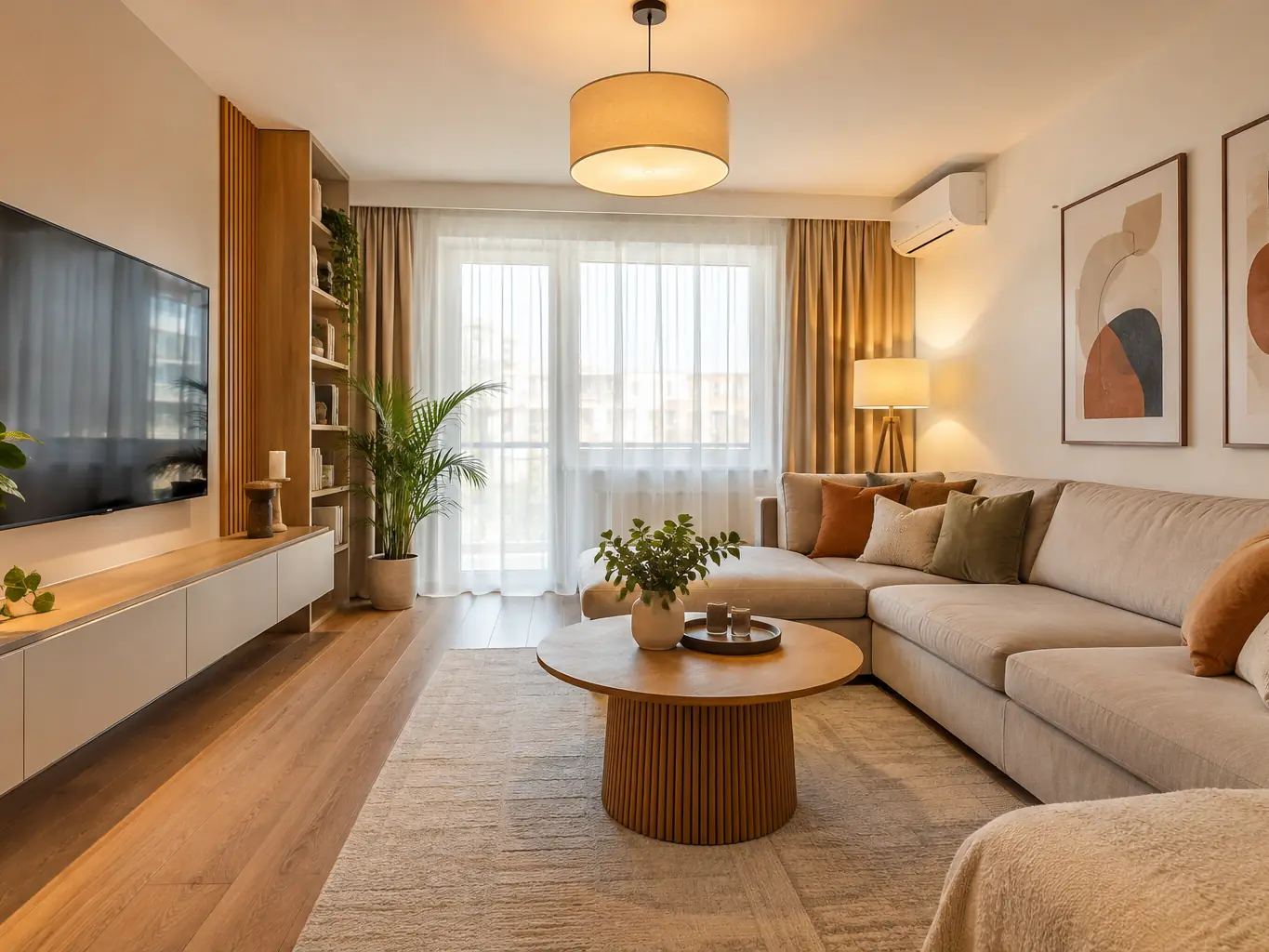 Living luminos într-un apartament renovat