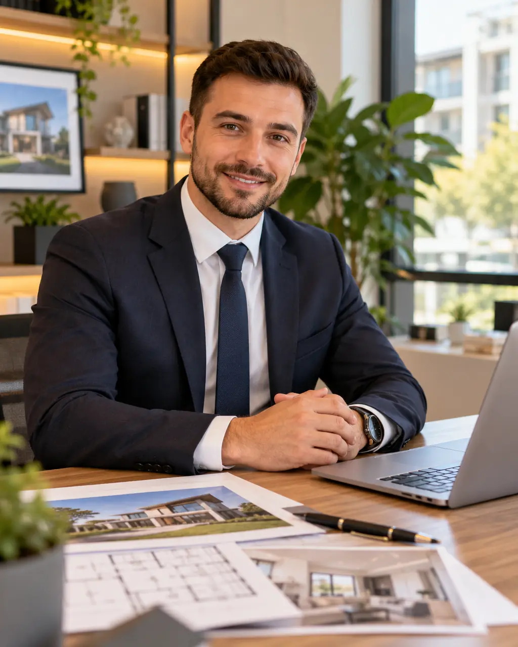 Agent imobiliar în costum, la biroul agenției