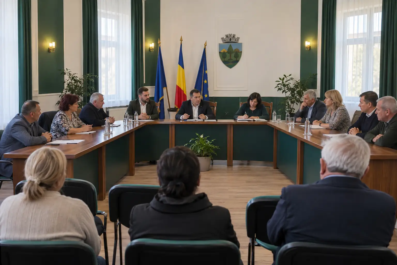 Ședința consiliului local, în sala de consiliu
