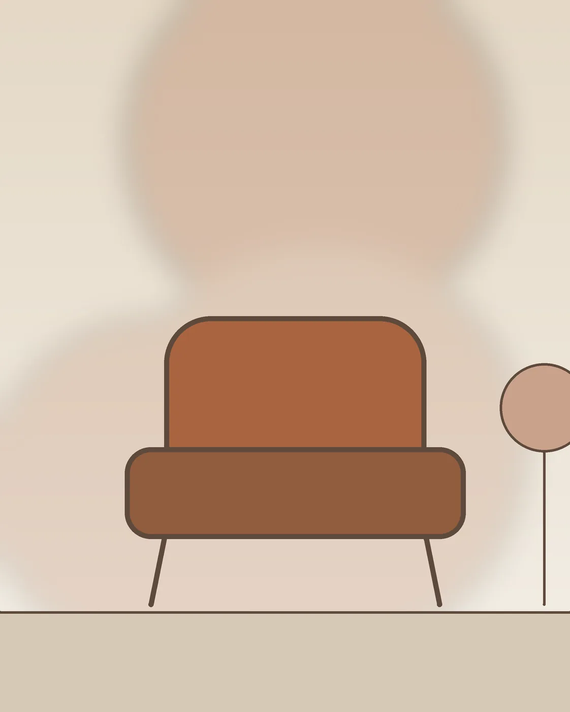 The consulting room, with two armchairs, a lamp and a plant