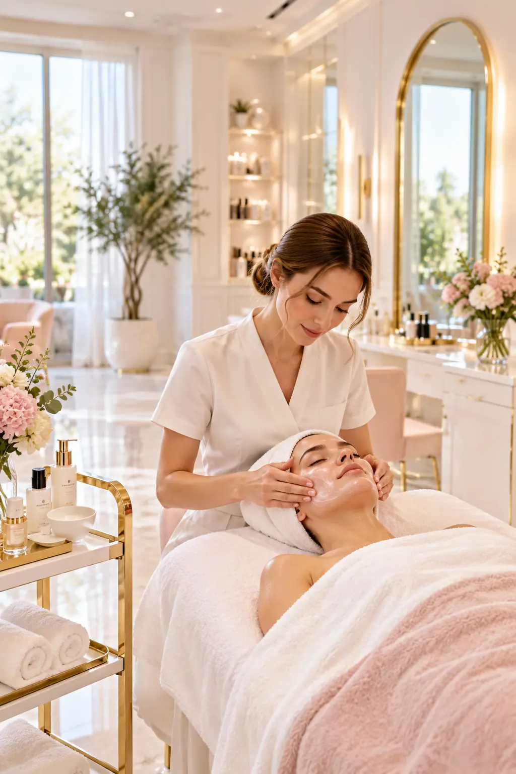 Cosmeticiană care aplică un tratament facial
