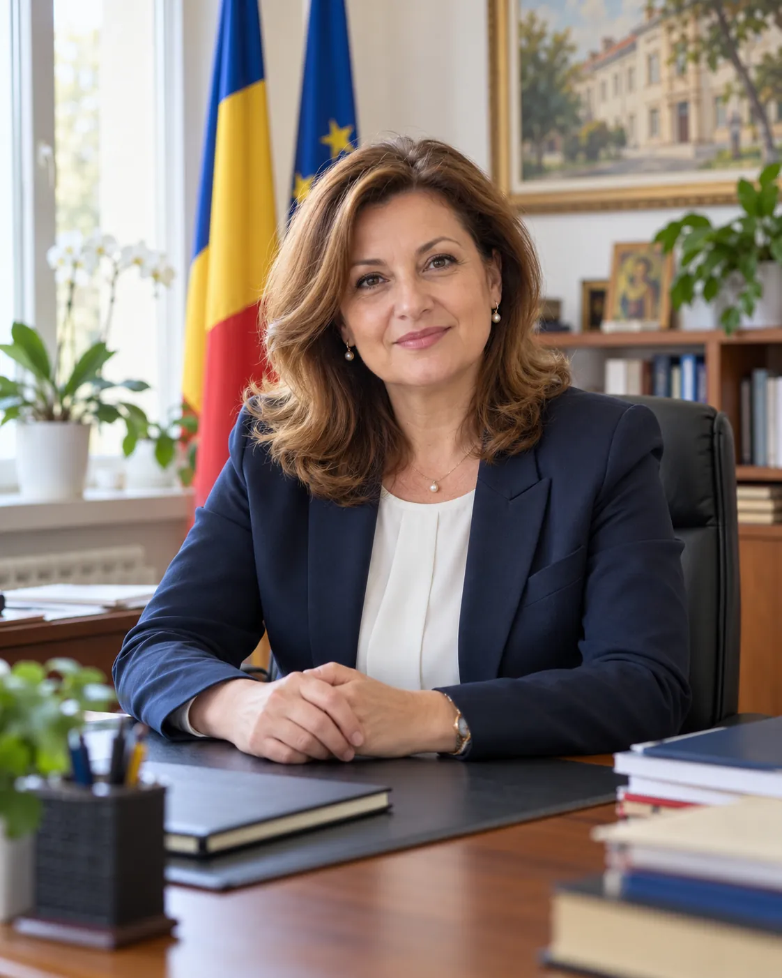 The head teacher at her desk