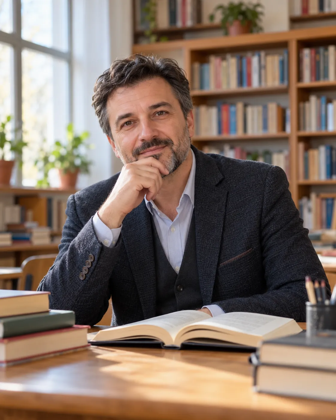 The Romanian language teacher in the school library