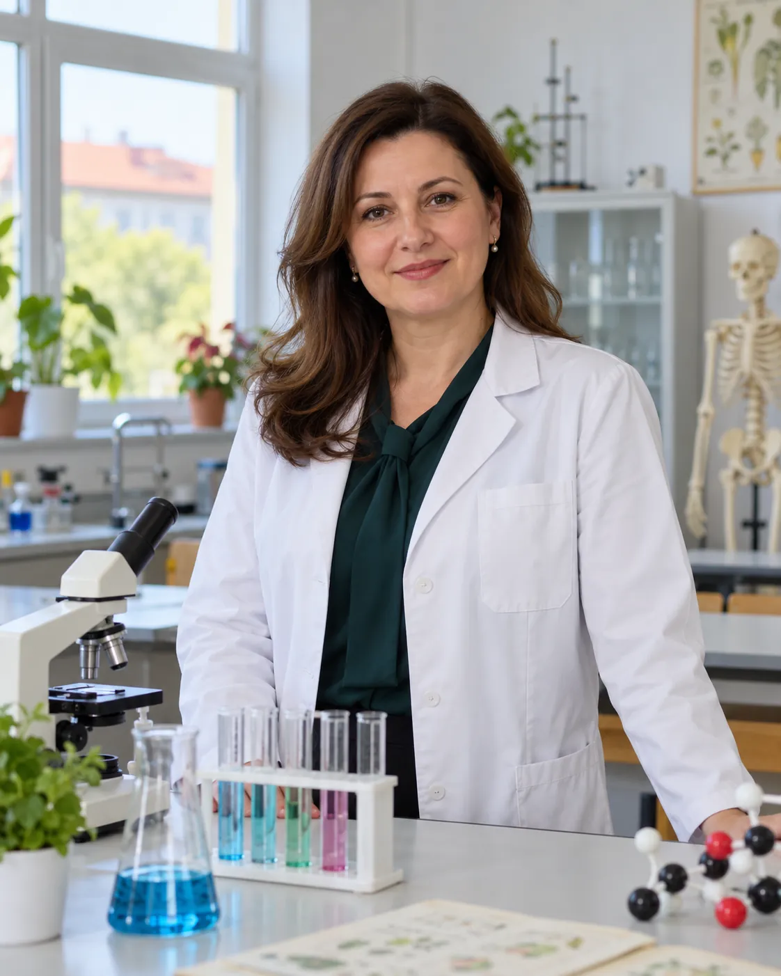 The biology and chemistry teacher in the laboratory