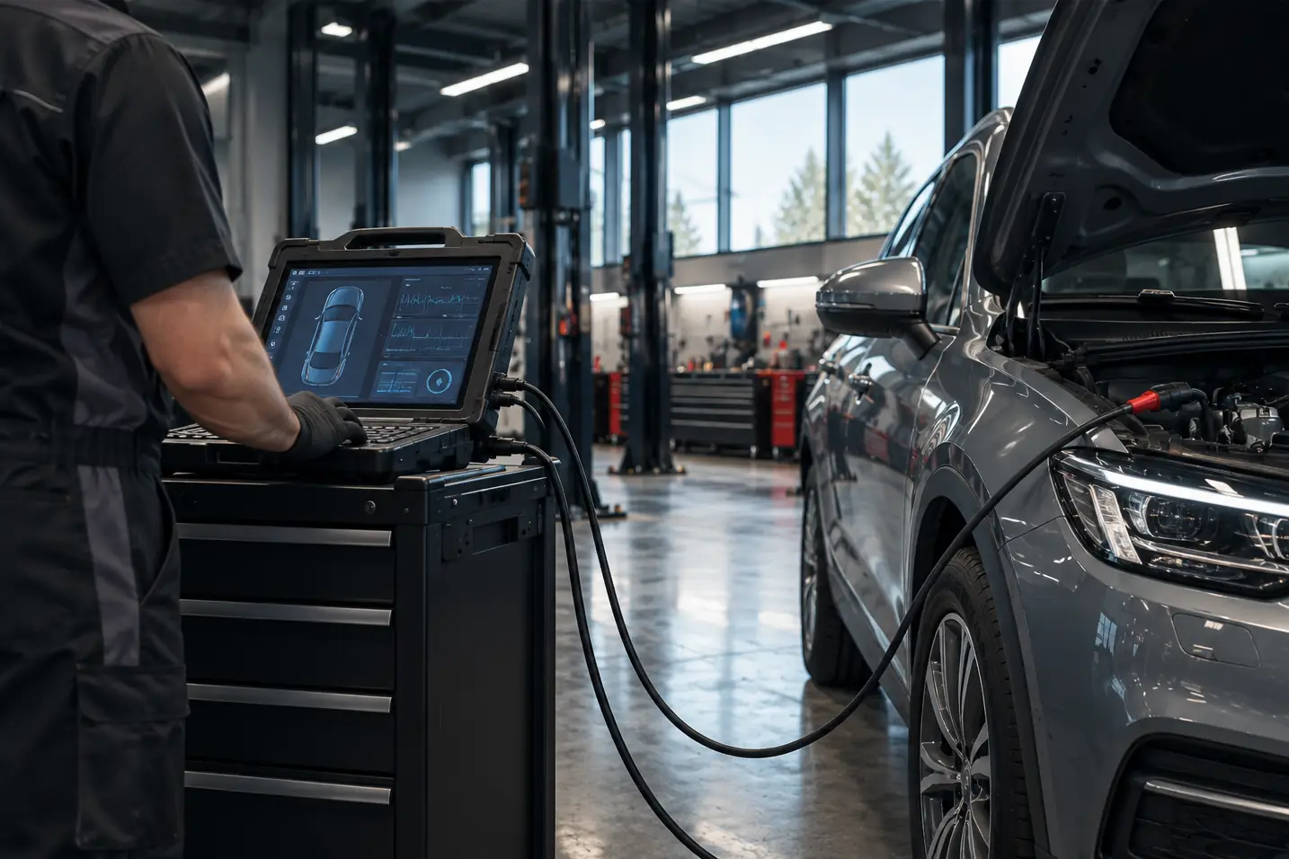 Diagnostics with a computer tester connected to the car