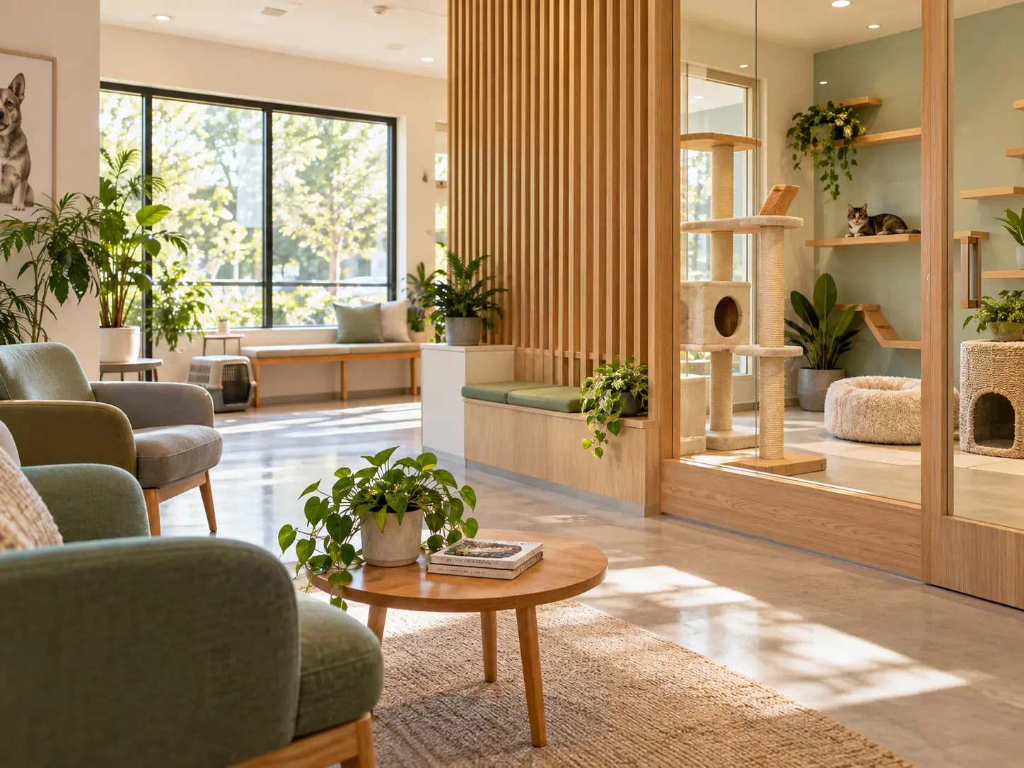 Waiting room with a separate area for cats