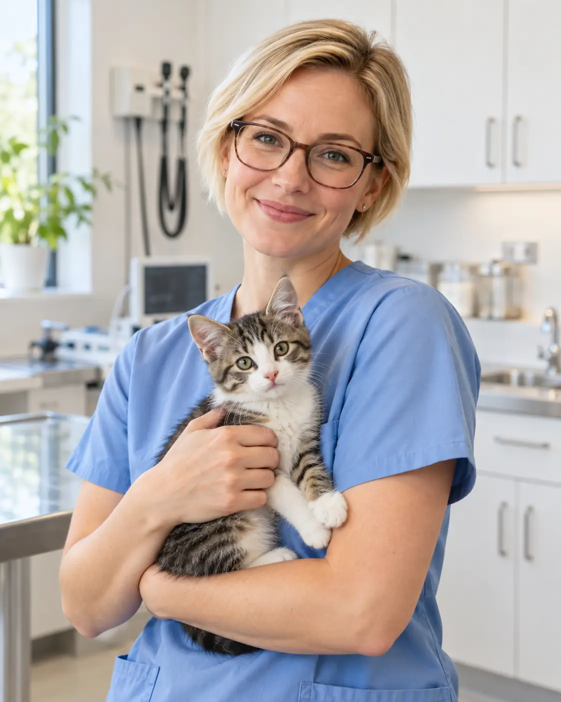 Veterinary nurse holding a cat