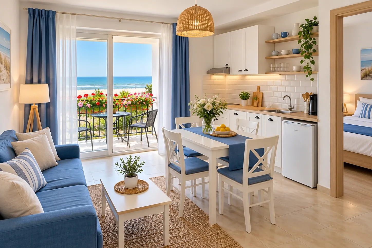 Apartamentul, cu living, chicinetă și ieșire pe balcon